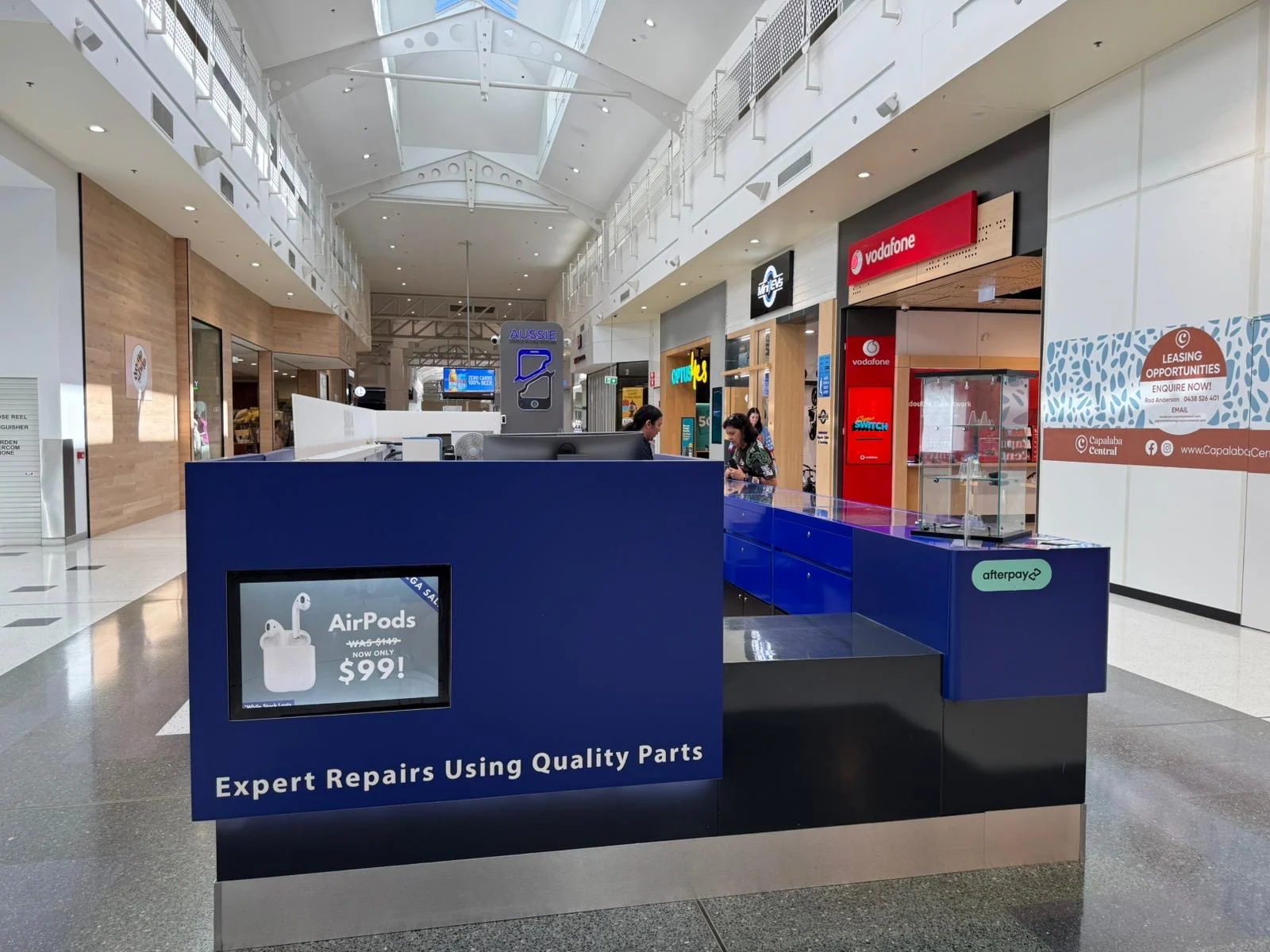 Aussie Mobile Phone Repairs kiosk at Capalaba Central Shopping Centre